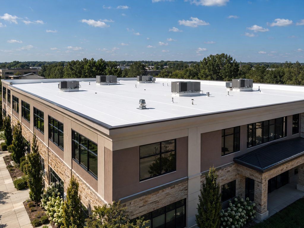 TPO Flat Roof Replacement for Retail Center in North Austin